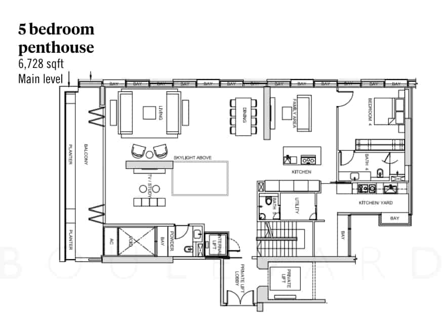 south beach residences 5 bedroom penthouses main level floorplan