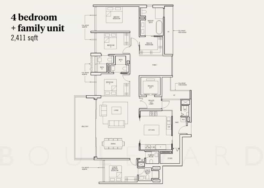 The Avenir condo floorplan 4 bedroom plus family room