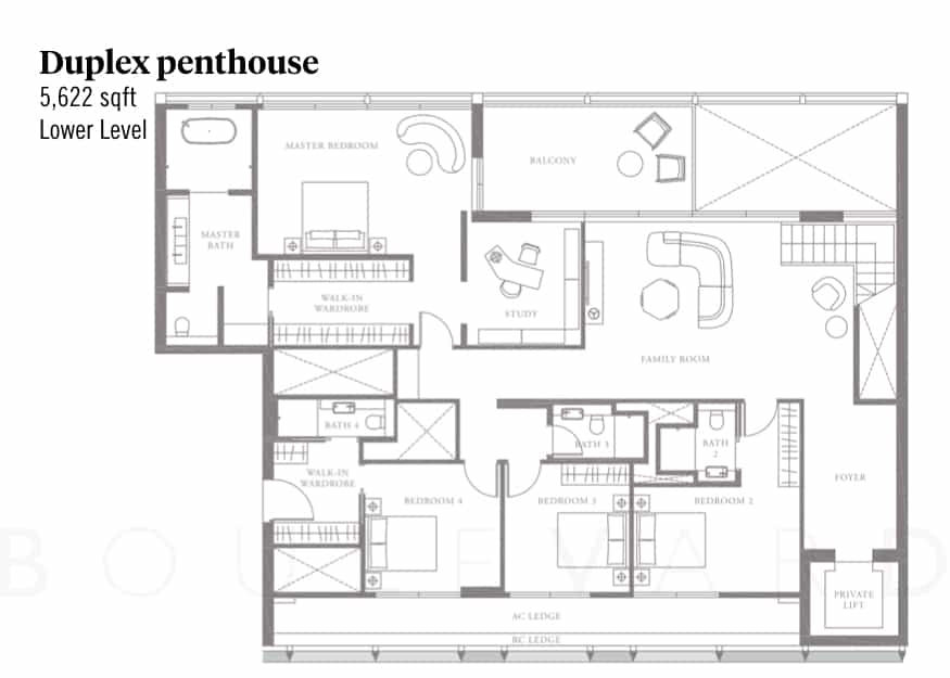 Meyerhouse floorplan duplex penthouse lower level