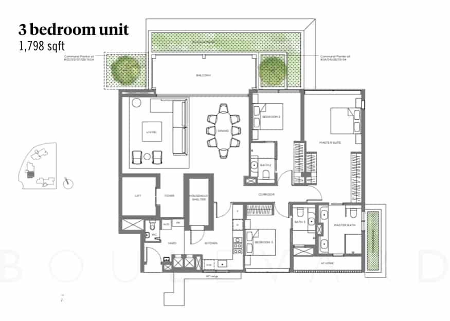 15 Holland Hill floorplan 3 bedroom unit