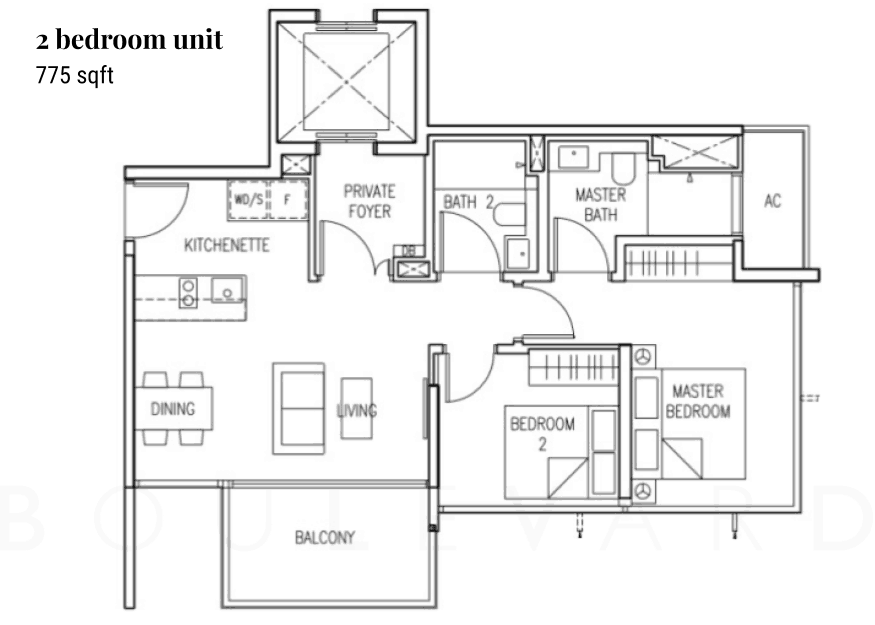 Cairnhill 16 2 bedroom floor plan