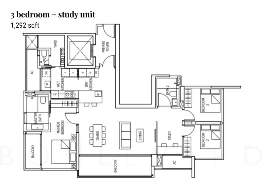 Cairnhill 16 new launch condo 3 bedroom plus study unit floorplan