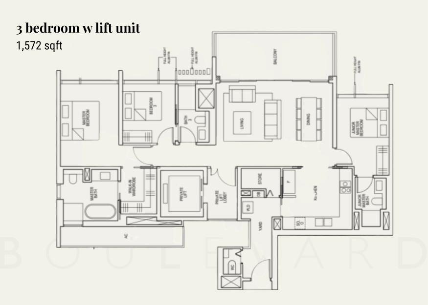 The avenir 3 bedroom with lift unit floor plan