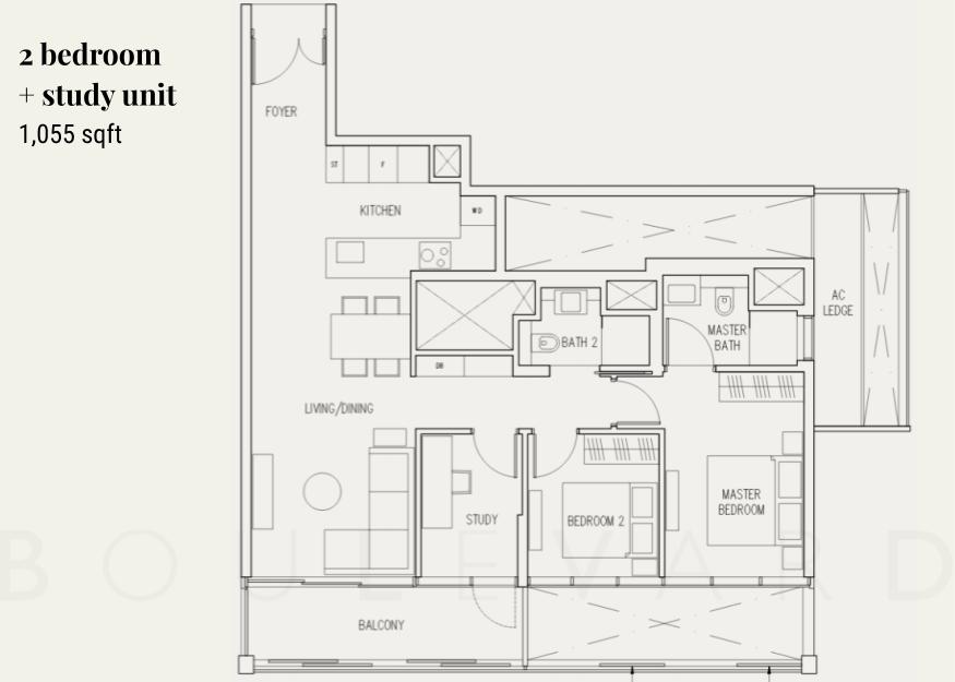 19 Nassim condo 2 bedroom with study unit floorplan