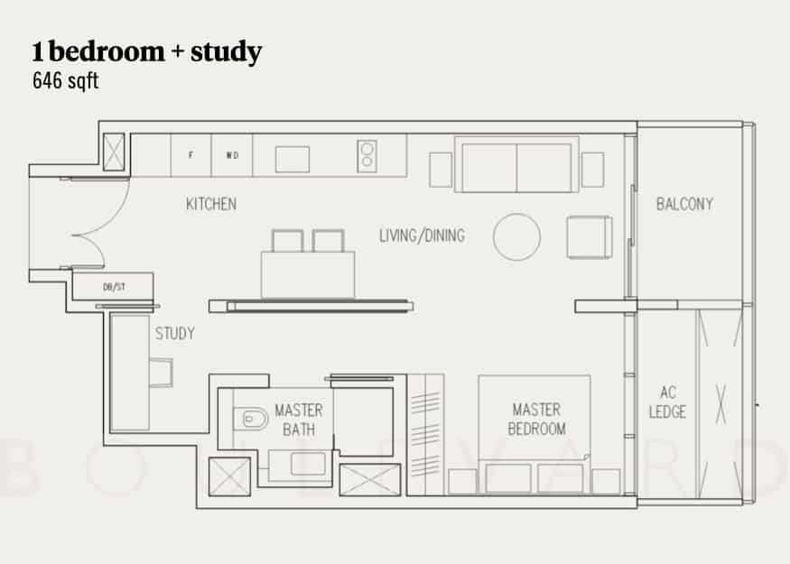 19 Nassim floorplan one bedroom plus study unit