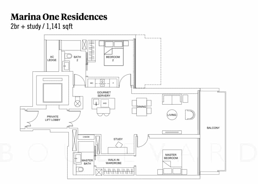 Marina One Residences floorplan 2br study