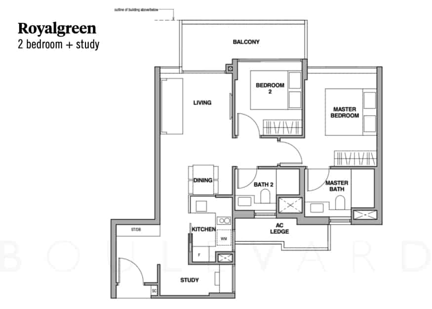 Royalgreen floorplan 2br plus study unit