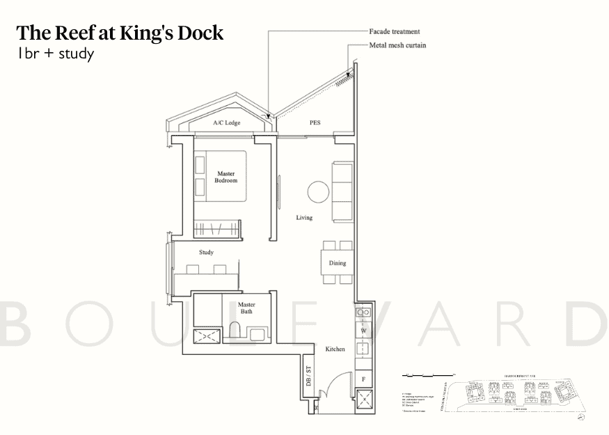 Reef at King's Dock floorplans 1br study