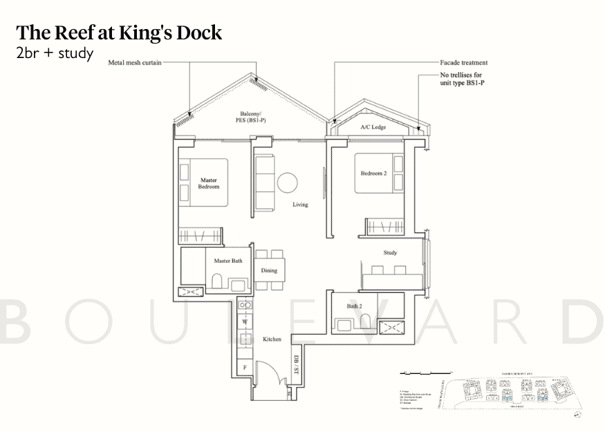 Reef at King's Dock floorplans 2br study