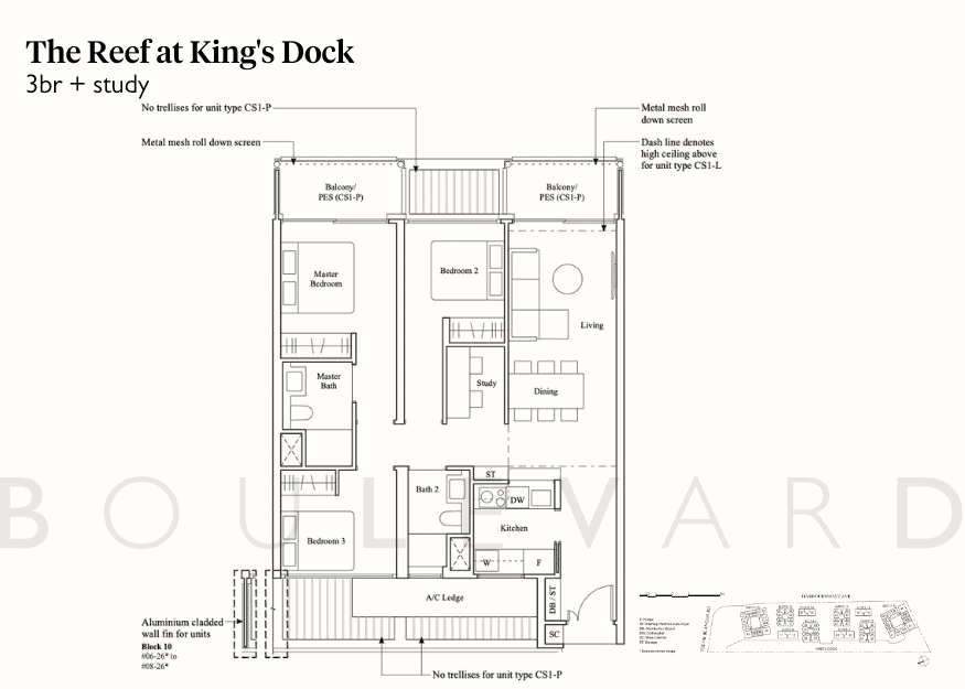 Reef at King's Dock floorplans 3br study