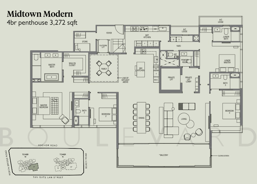 Midtown Modern floorplan 4 bedroom penthouse