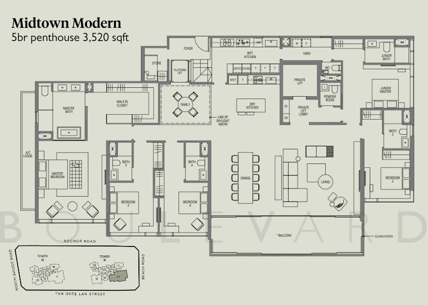 Midtown Modern floorplan 5 bedroom penthouse