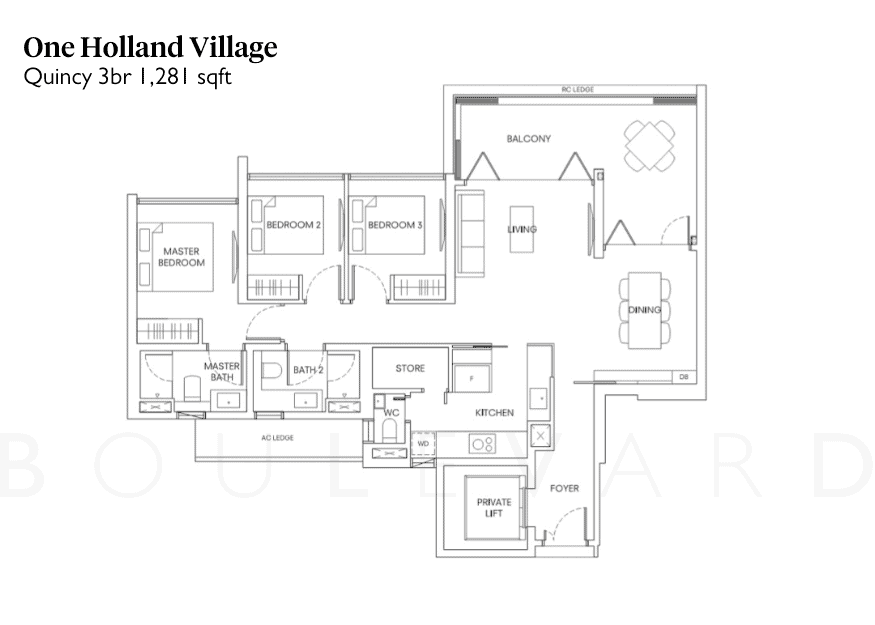 One Holland Village floorplan Quincy 3br