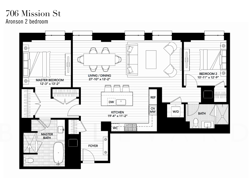 Four Seasons Residences San Francisco floorplan Aronson 2br 1,442 sqft