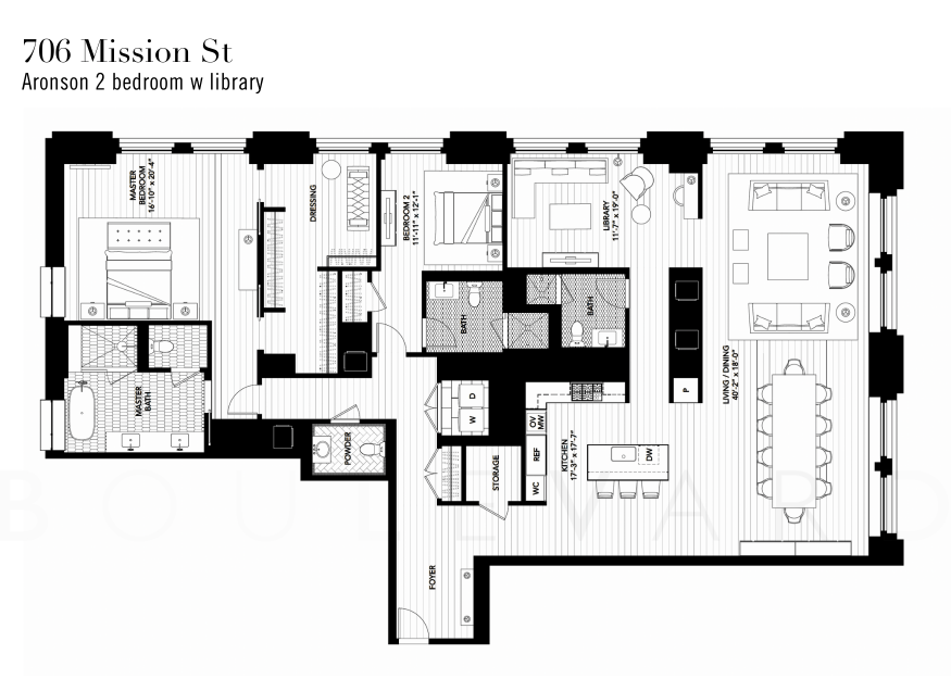 Four Seasons Residences San Francisco floorplan Aronson 2br 2,944 sqft