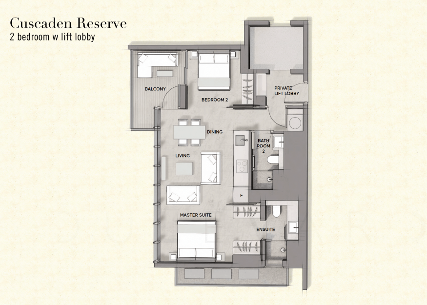 Cuscaden Reserve floorplan 2br with lift lobby