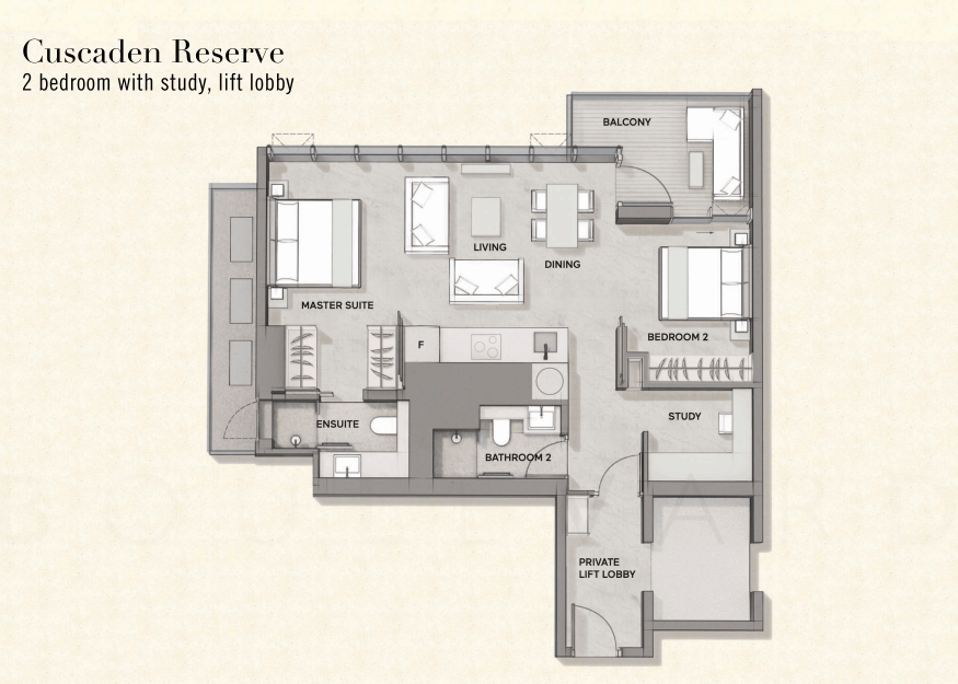 Cuscaden Reserve floorplan 2br with study