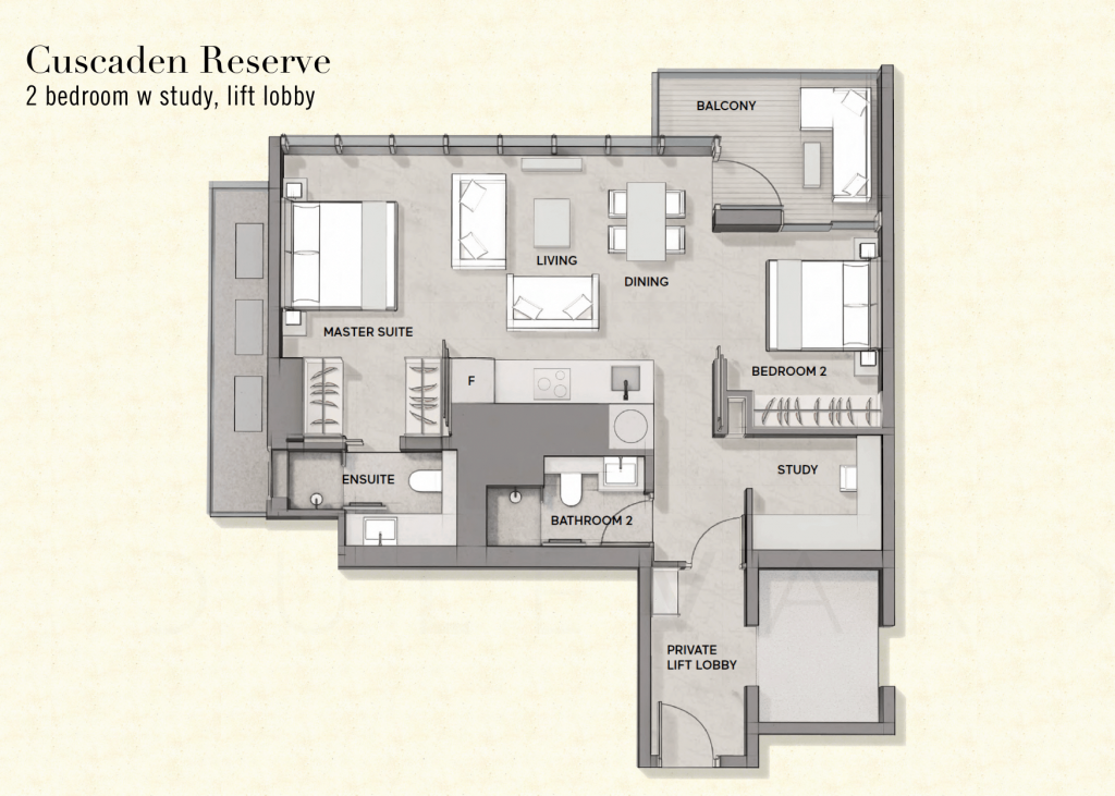 Cuscaden Reserve floorplan 2br with study