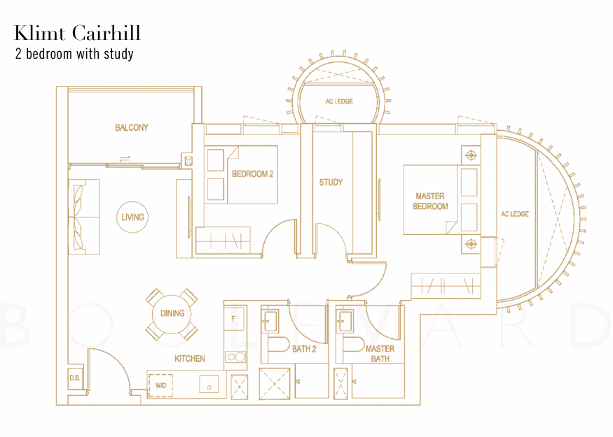 Klimt Cairnhill floorplan 2 bedroom with study