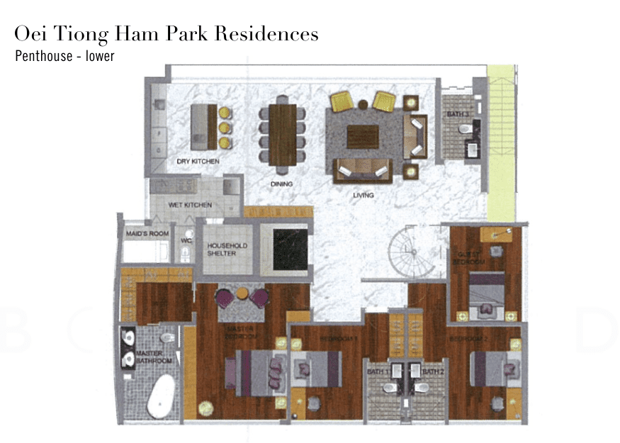 Oei Tiong Ham Park Residences penthouse lower floorplan