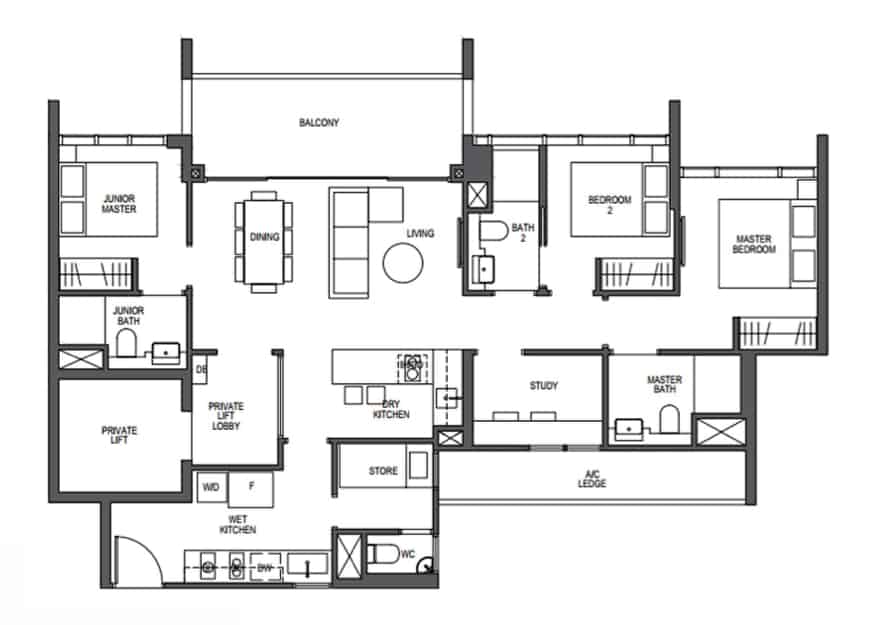 Pullman Residences floorplan 3br study