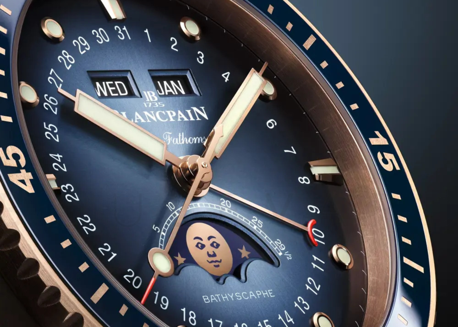 Blancpain Fifty Fathoms Bathyscaphe Quantième Complet and Chronographe Flyback in Red Gold